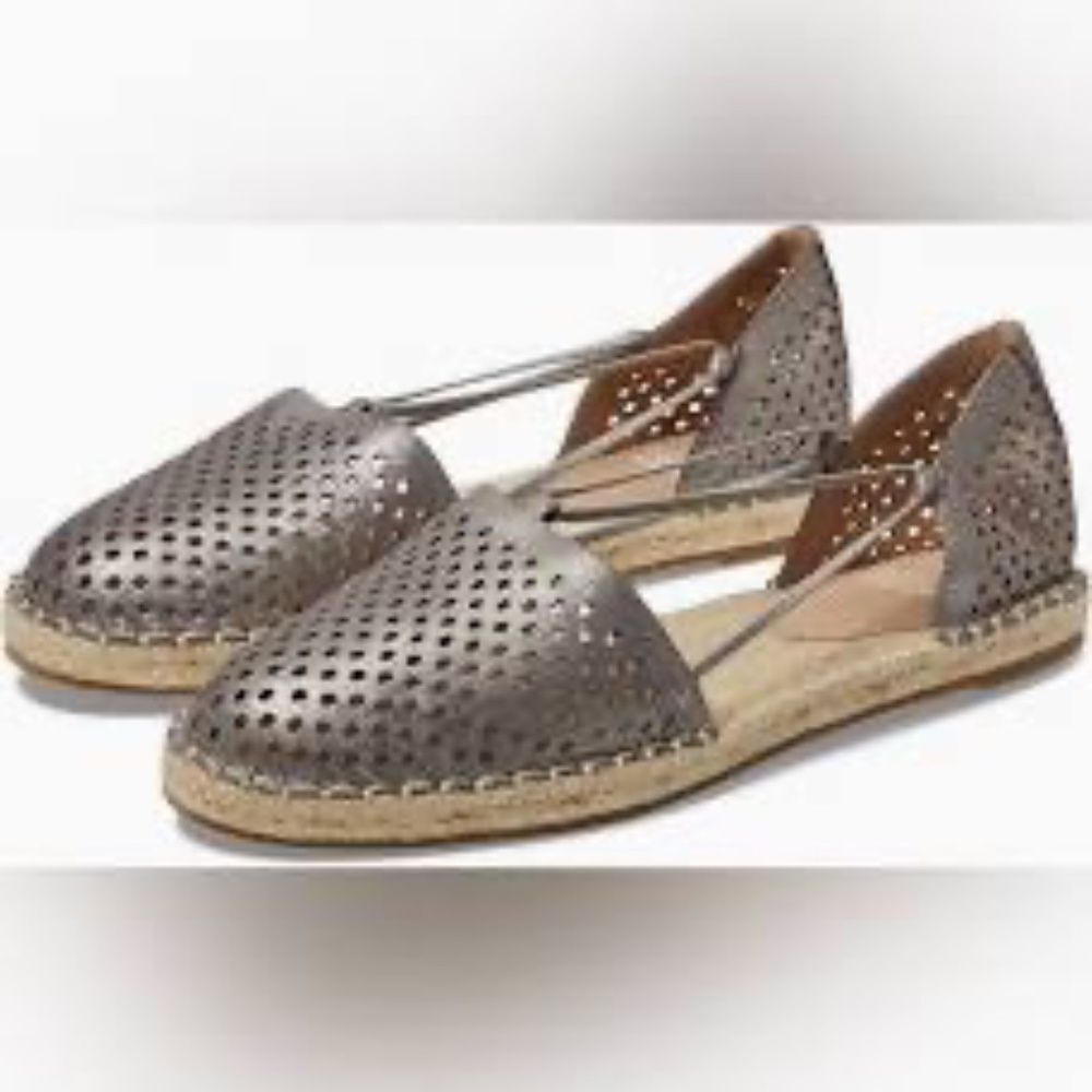 Eileen Fisher Bronze Perforated Leather Espadrille Shoes with Woven Design Sz 6